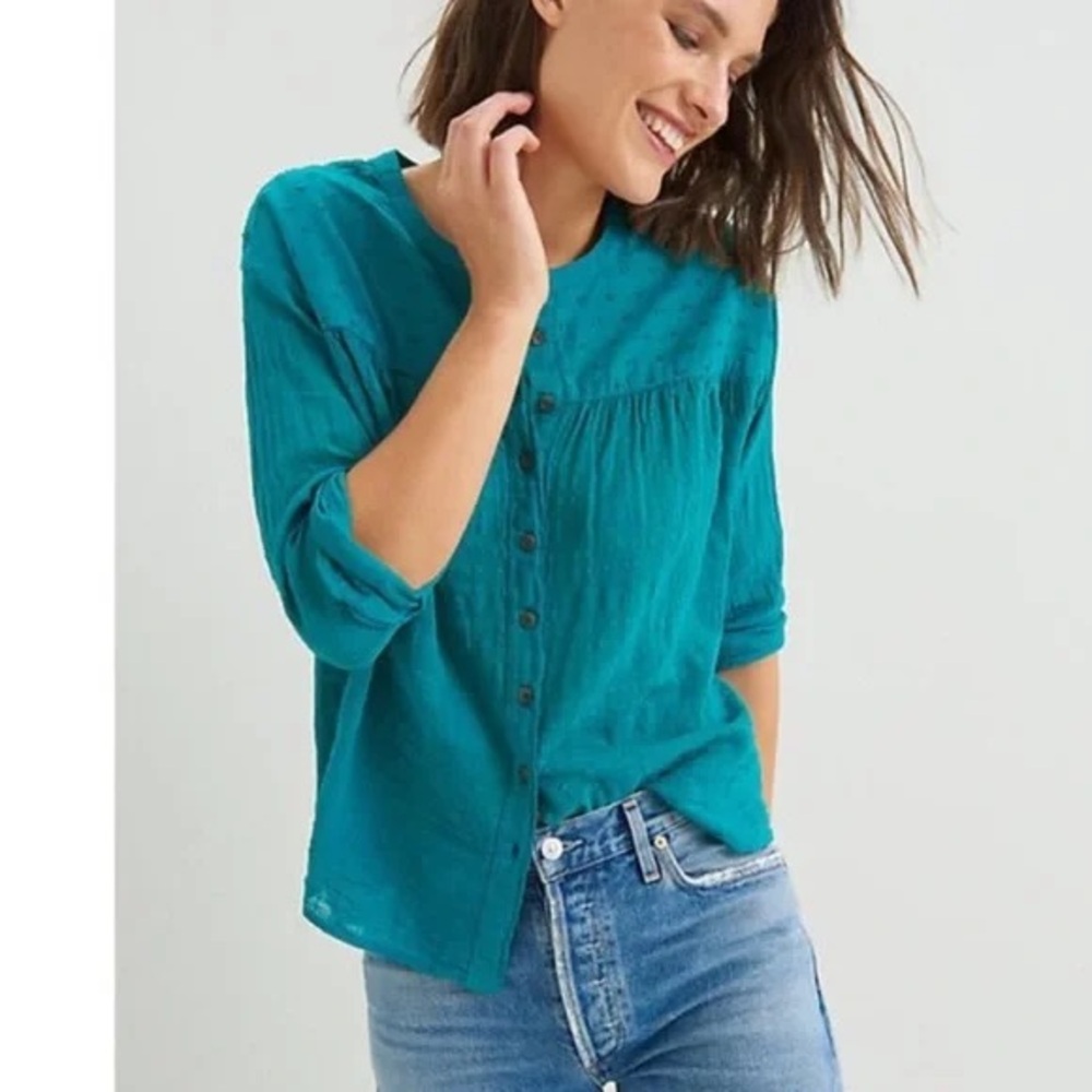 Anthropologie Mila Draped Buttondown Top Pilcro‎ & The Letterpress - Teal - S